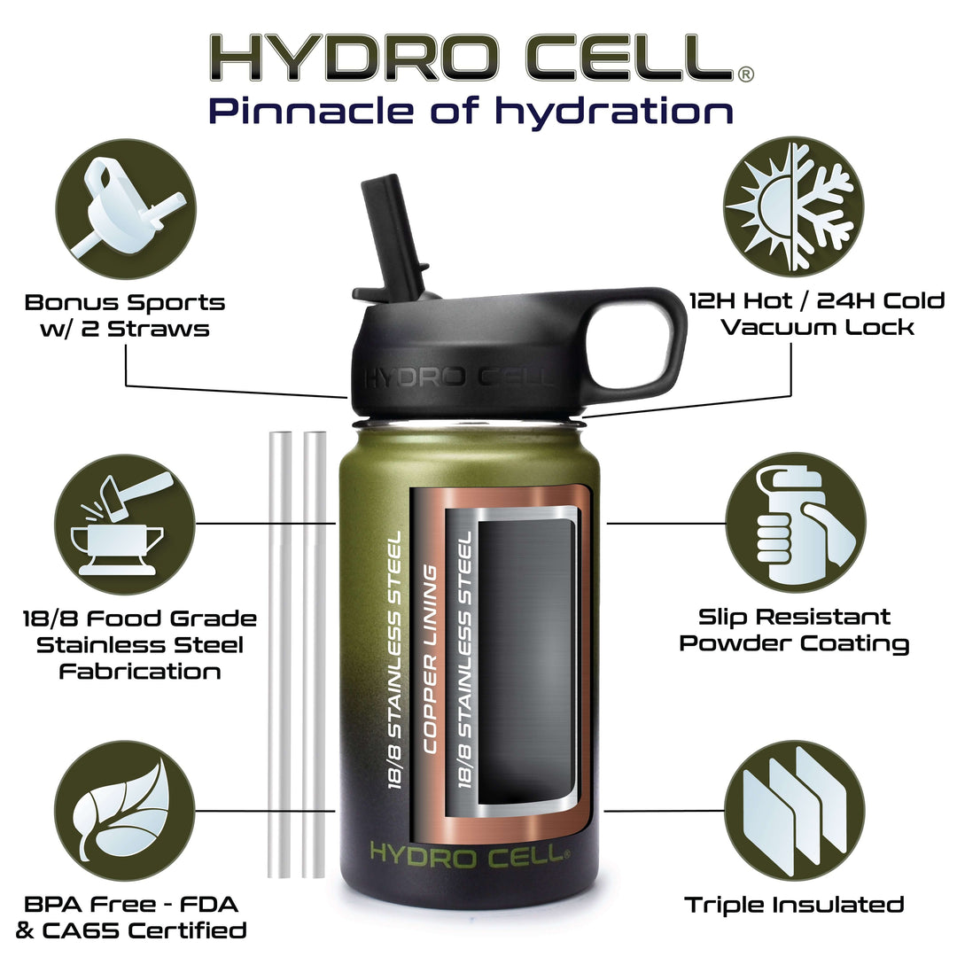Army / Black 14oz Wide Mouth Stainless Steel Water Bottle