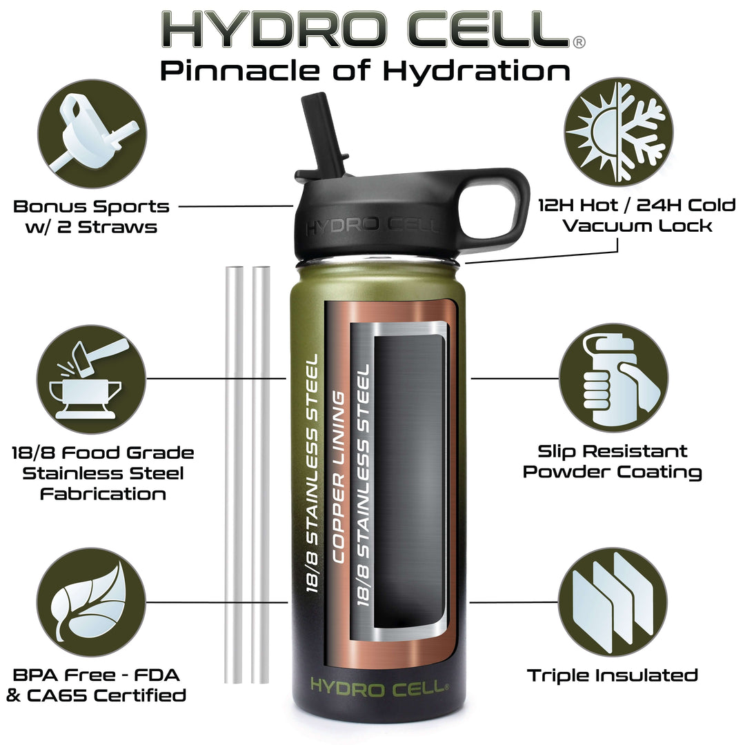Army/Black 18oz Wide Mouth Stainless Steel Water Bottle