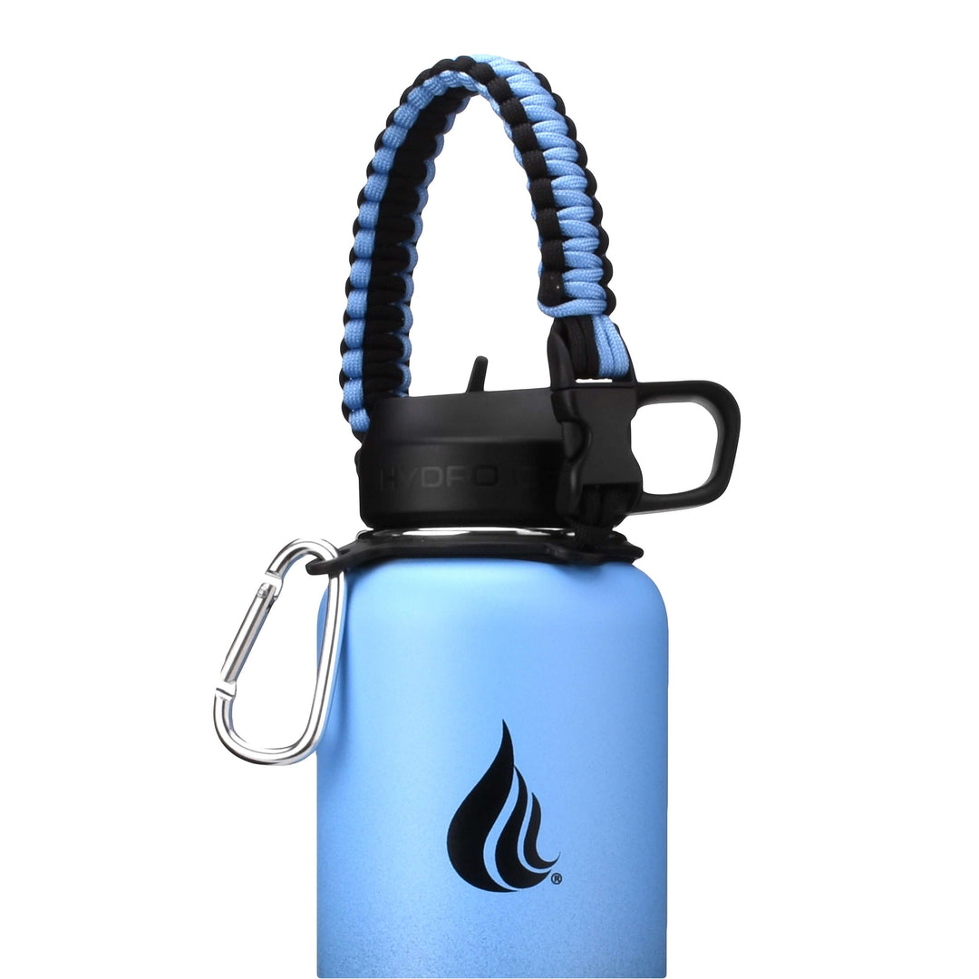Paracord Water Bottle Handle Strap With Carabiner, Black - Nylon Holder For Camping, Hiking, Travel